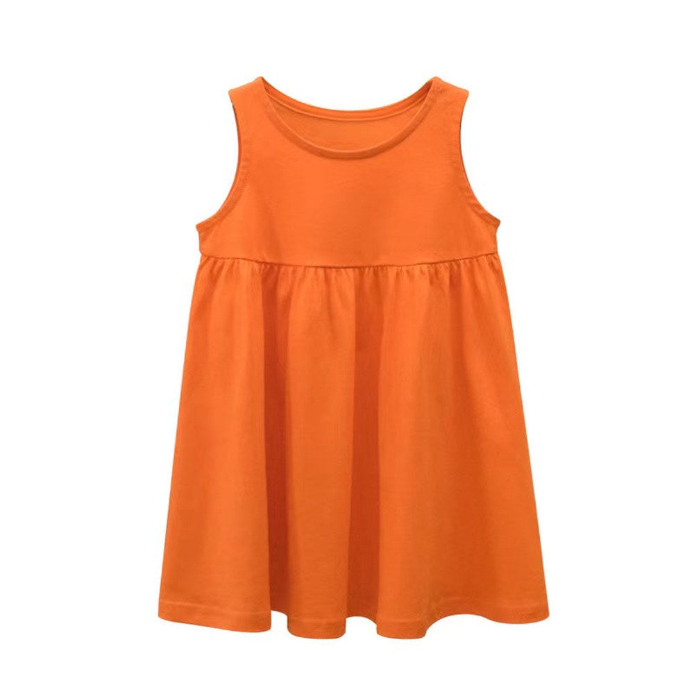 MyKids-USA® Baby Girls Solid Round Collar Design Sleeveless Dress In