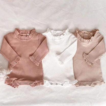 MyKids-USA® Baby Girl Wood Ear Design Solid Color Long-Sleeved Round Collar Tops Combo Shorts Cotton Sets