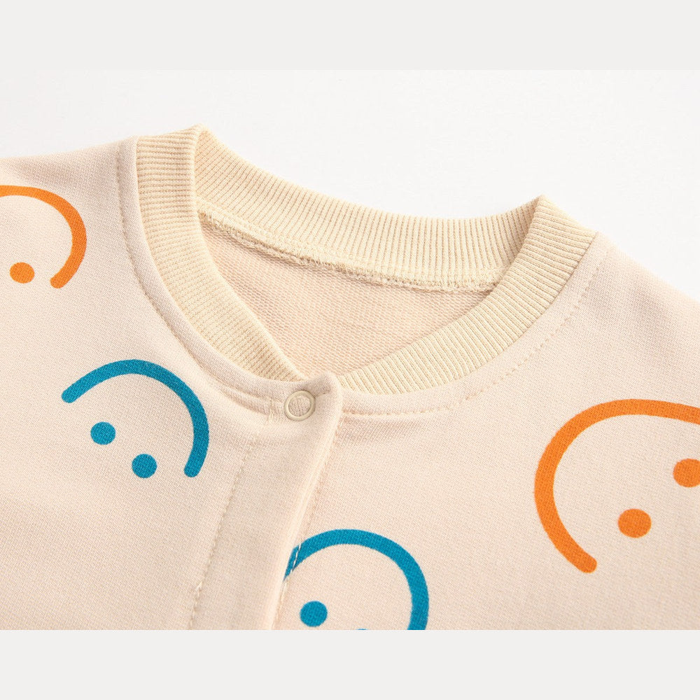 MyKids-USA® Baby Girl Smiley Print Pattern Single Breasted Design Long-Sleeve Rompers With Covered Buttton