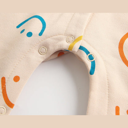 MyKids-USA® Baby Girl Smiley Print Pattern Single Breasted Design Long-Sleeve Rompers With Covered Buttton