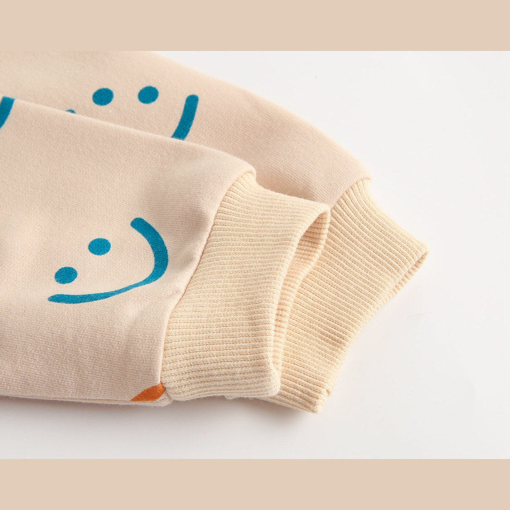 MyKids-USA® Baby Girl Smiley Print Pattern Single Breasted Design Long-Sleeve Rompers With Covered Buttton