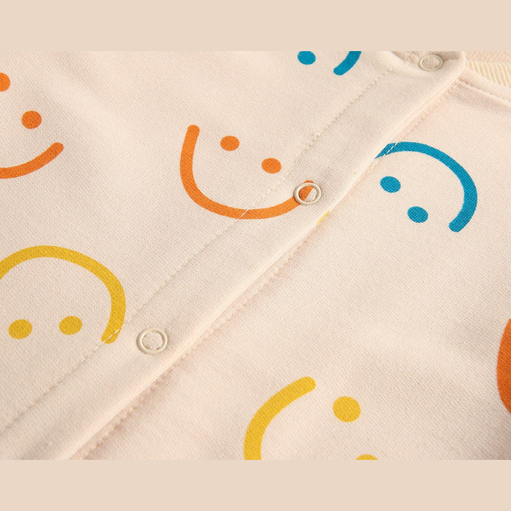MyKids-USA® Baby Girl Smiley Print Pattern Single Breasted Design Long-Sleeve Rompers With Covered Buttton