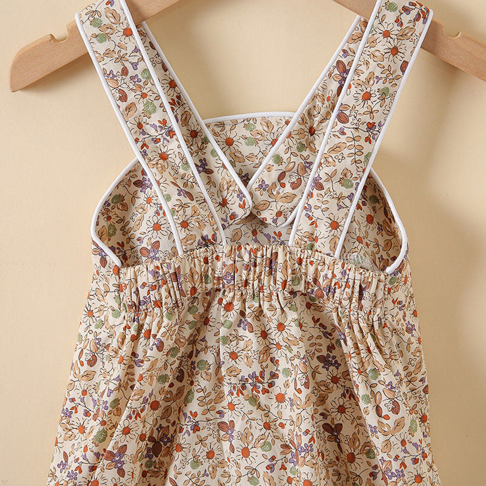 MyKids-USA® Baby Girl Floral Print Pattern Solid Color Sleeveless bodysuit In Outfit Wearing