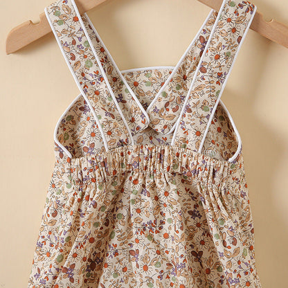 MyKids-USA® Baby Girl Floral Print Pattern Solid Color Sleeveless bodysuit In Outfit Wearing