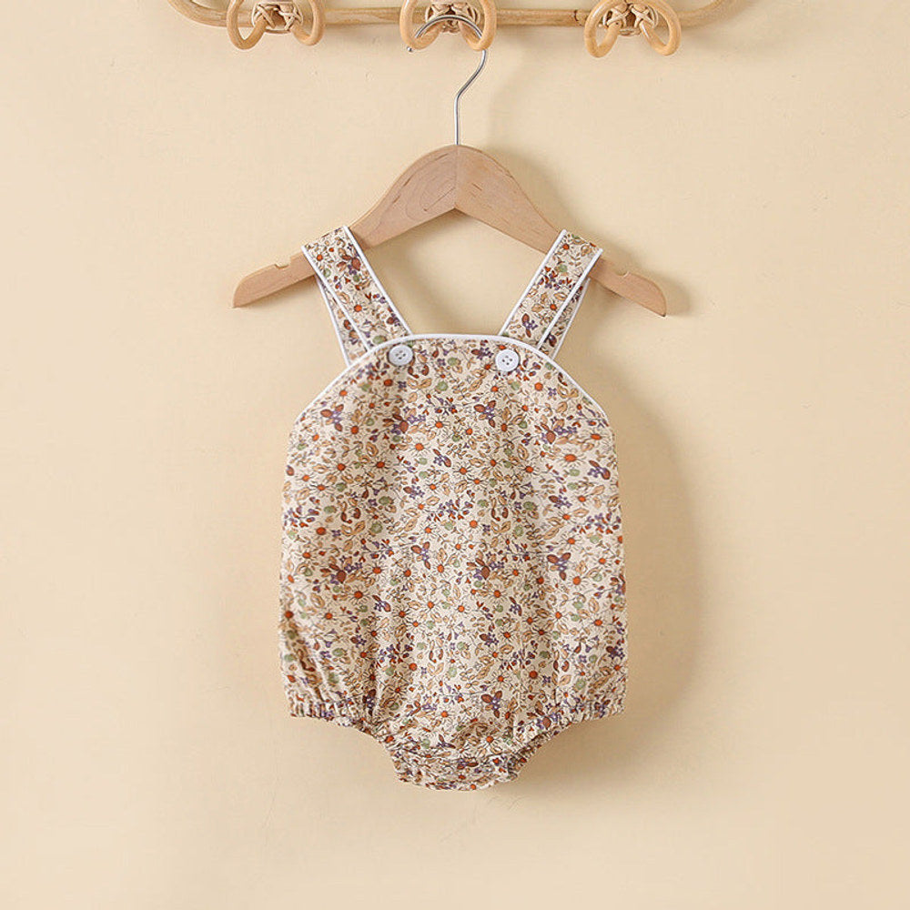 MyKids-USA® Baby Girl Floral Print Pattern Solid Color Sleeveless bodysuit In Outfit Wearing