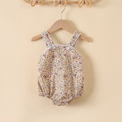 MyKids-USA® Baby Girl Floral Print Pattern Solid Color Sleeveless bodysuit In Outfit Wearing
