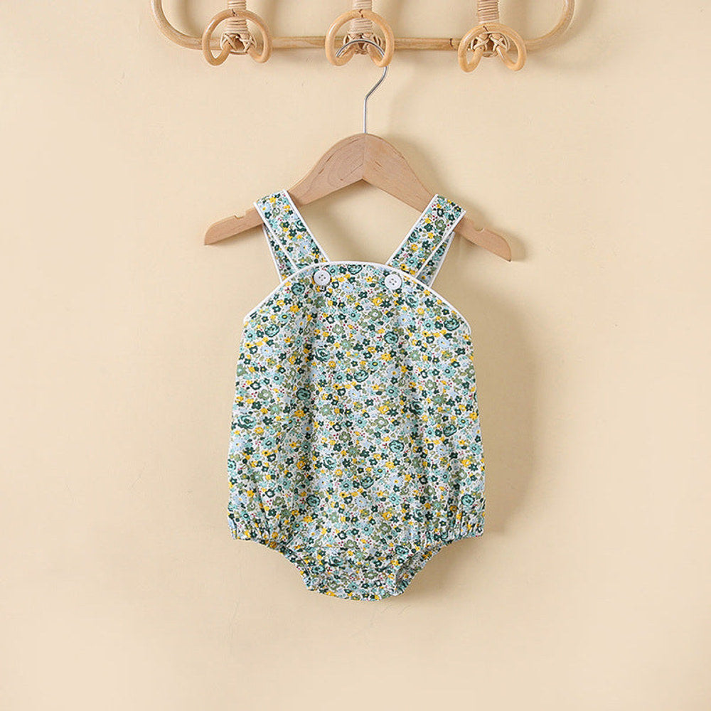 MyKids-USA® Baby Girl Floral Print Pattern Solid Color Sleeveless bodysuit In Outfit Wearing