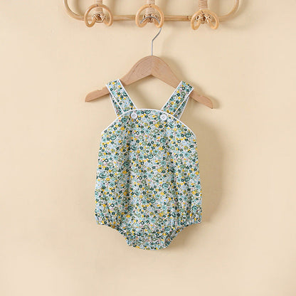 MyKids-USA® Baby Girl Floral Print Pattern Solid Color Sleeveless bodysuit In Outfit Wearing