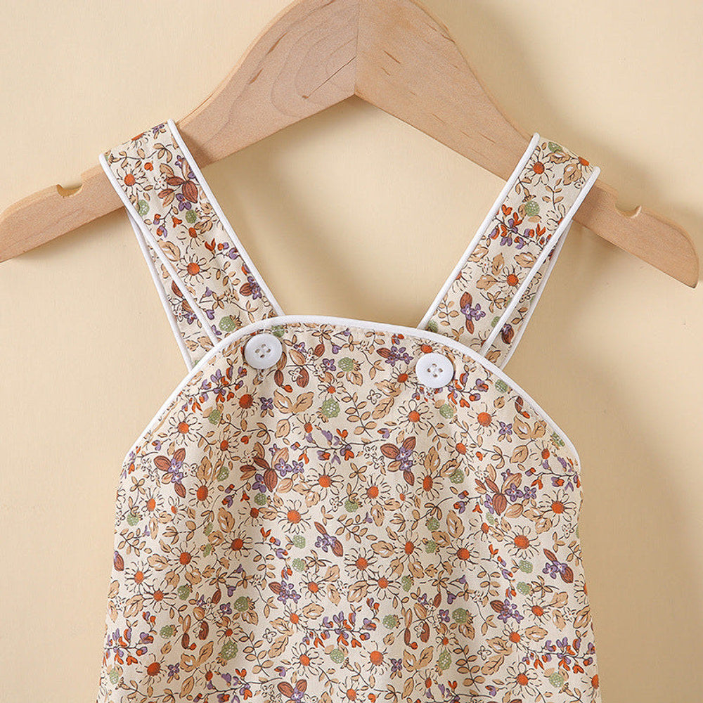 MyKids-USA® Baby Girl Floral Print Pattern Solid Color Sleeveless bodysuit In Outfit Wearing