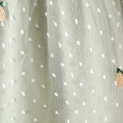 MyKids-USA® Baby Girls Pineapple Embroidery Polka Dot Lace Patchwork Square Collar Sleeveless Dress In
