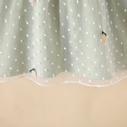 MyKids-USA® Baby Girls Pineapple Embroidery Polka Dot Lace Patchwork Square Collar Sleeveless Dress In