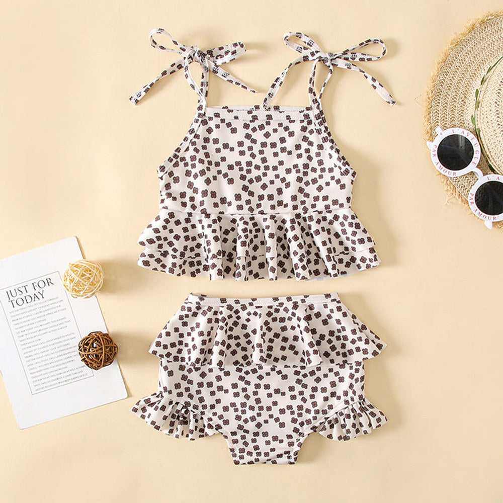 MyKids-USA® Baby Girl Floral Print Pattern Belt Design Sling Tops Combo Shorts Swimsuit Sets In