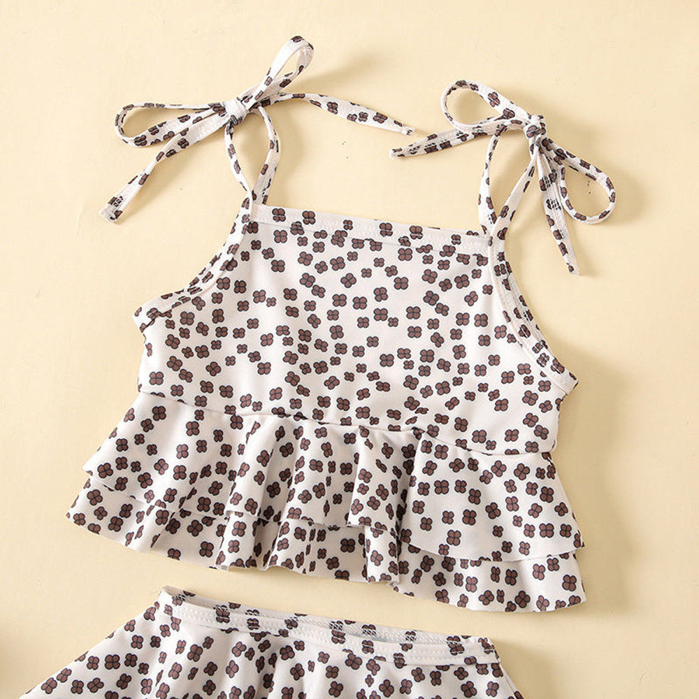 MyKids-USA® Baby Girl Floral Print Pattern Belt Design Sling Tops Combo Shorts Swimsuit Sets In