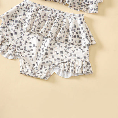 MyKids-USA® Baby Girl Floral Print Pattern Belt Design Sling Tops Combo Shorts Swimsuit Sets In
