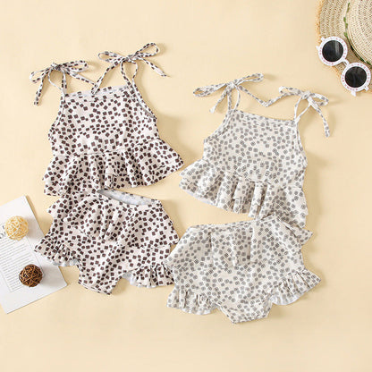 MyKids-USA® Baby Girl Floral Print Pattern Belt Design Sling Tops Combo Shorts Swimsuit Sets In