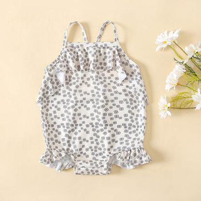 MyKids-USA® Baby Girl Floral Print Pattern Lace Design Sling Swimsuit bodysuit In