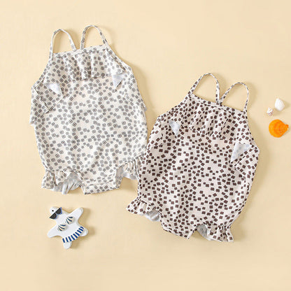MyKids-USA® Baby Girl Floral Print Pattern Lace Design Sling Swimsuit bodysuit In