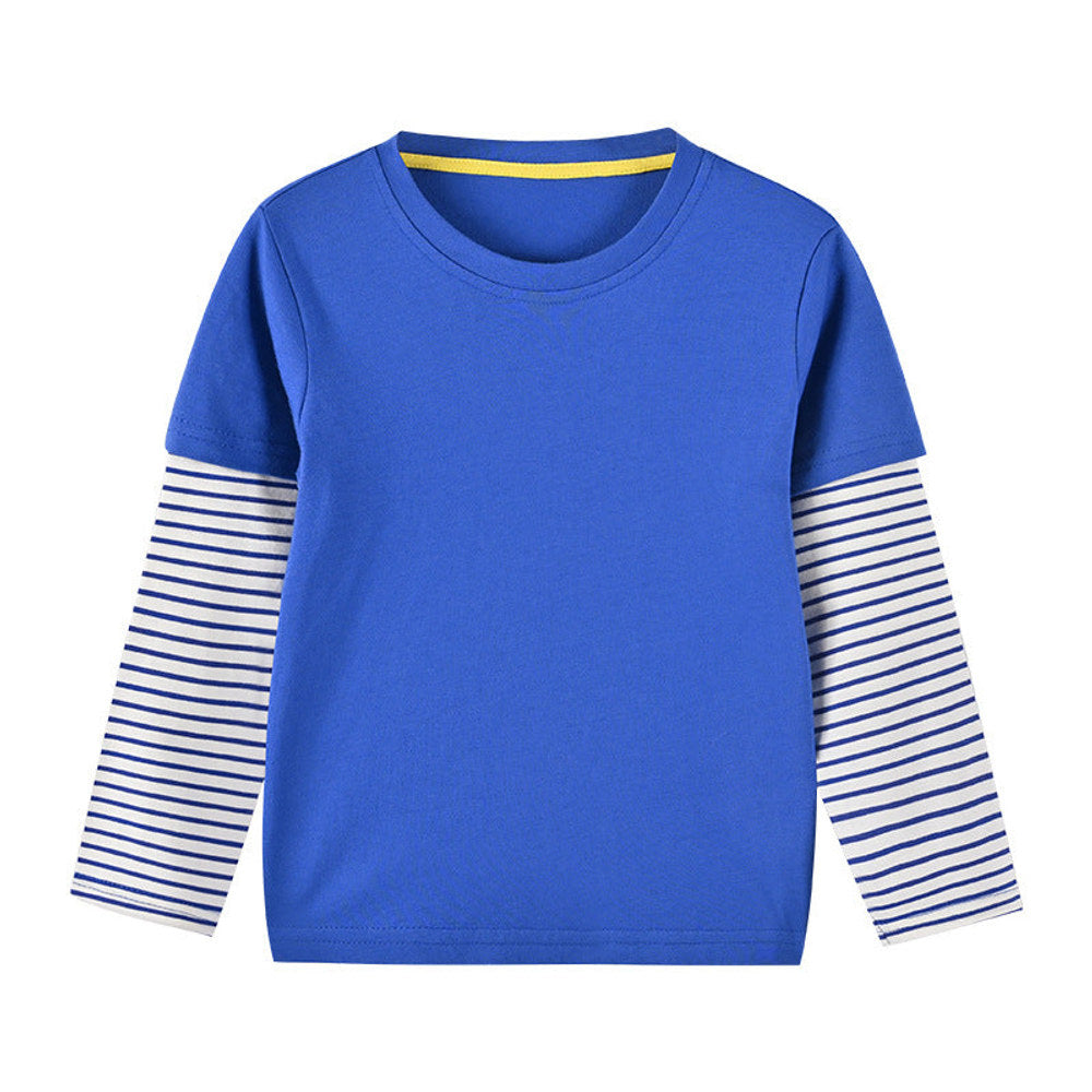 MyKids-USA® Boys And Girls Striped Sleeve Patchwork O-Neck Fake Hoodie In
