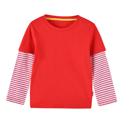 MyKids-USA® Boys And Girls Striped Sleeve Patchwork O-Neck Fake Hoodie In