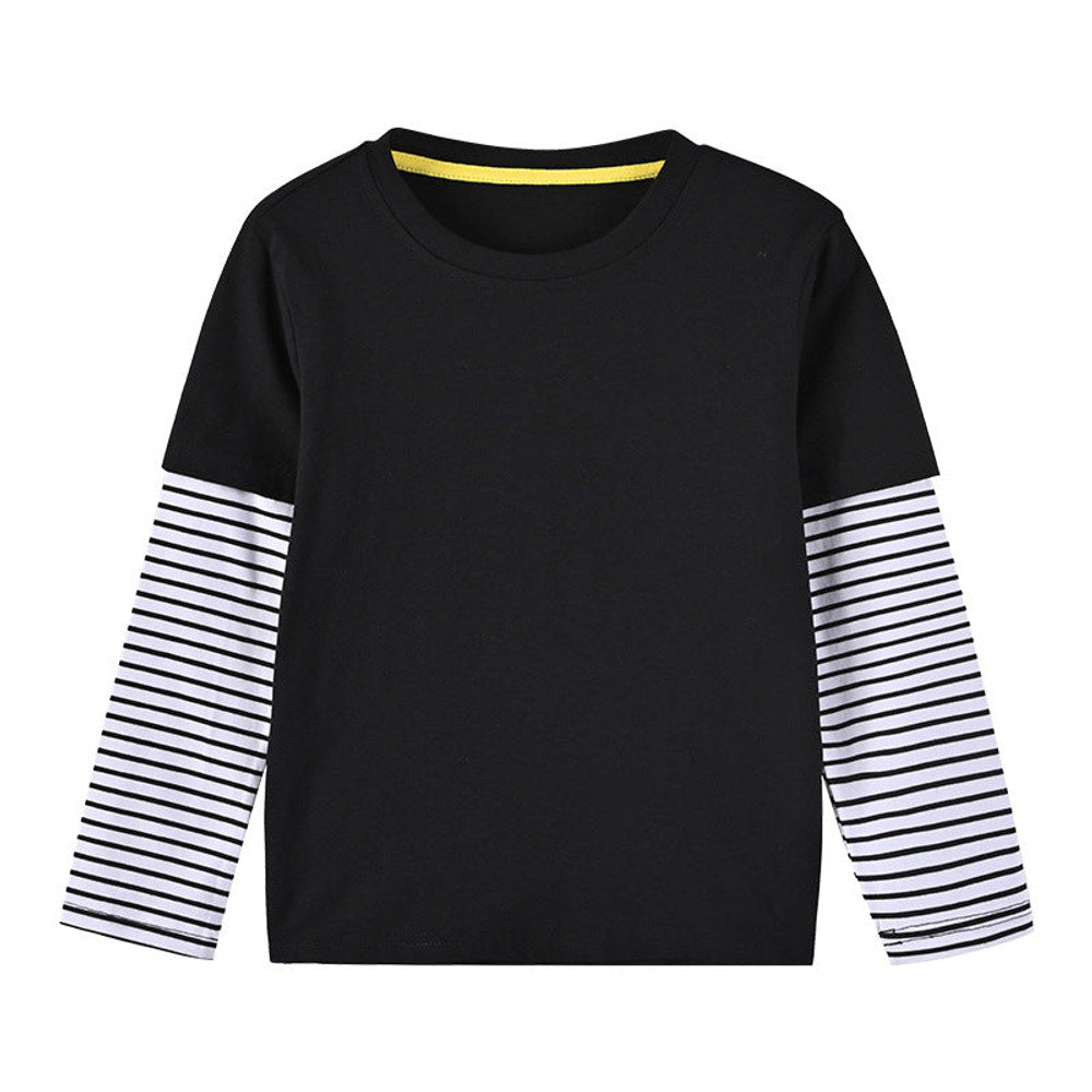 MyKids-USA® Boys And Girls Striped Sleeve Patchwork O-Neck Fake Hoodie In