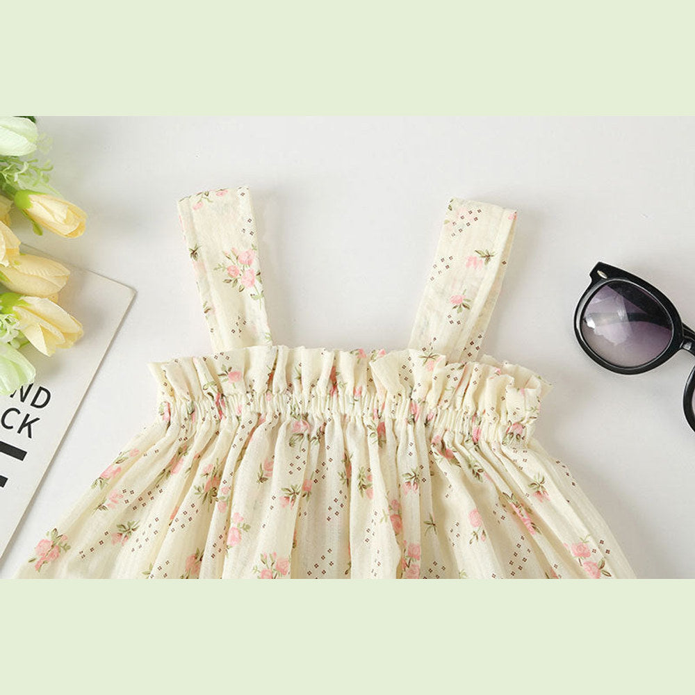 MyKids-USA® Baby Girl Floral Print Pattern Sleeveless Tops Combo Shorts Sets In Summer