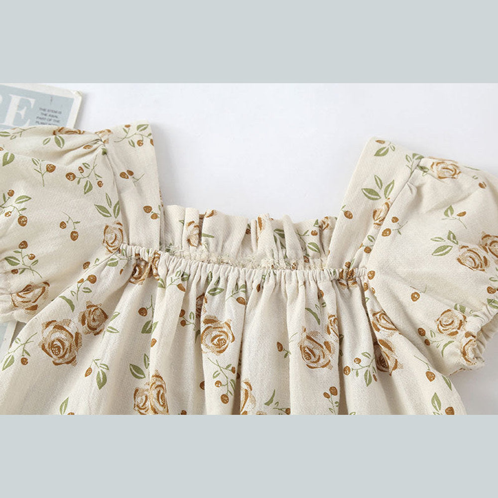 MyKids-USA® Baby Girl Floral Print Pattern Puff Sleeved Design bodysuit With Bow Decoration