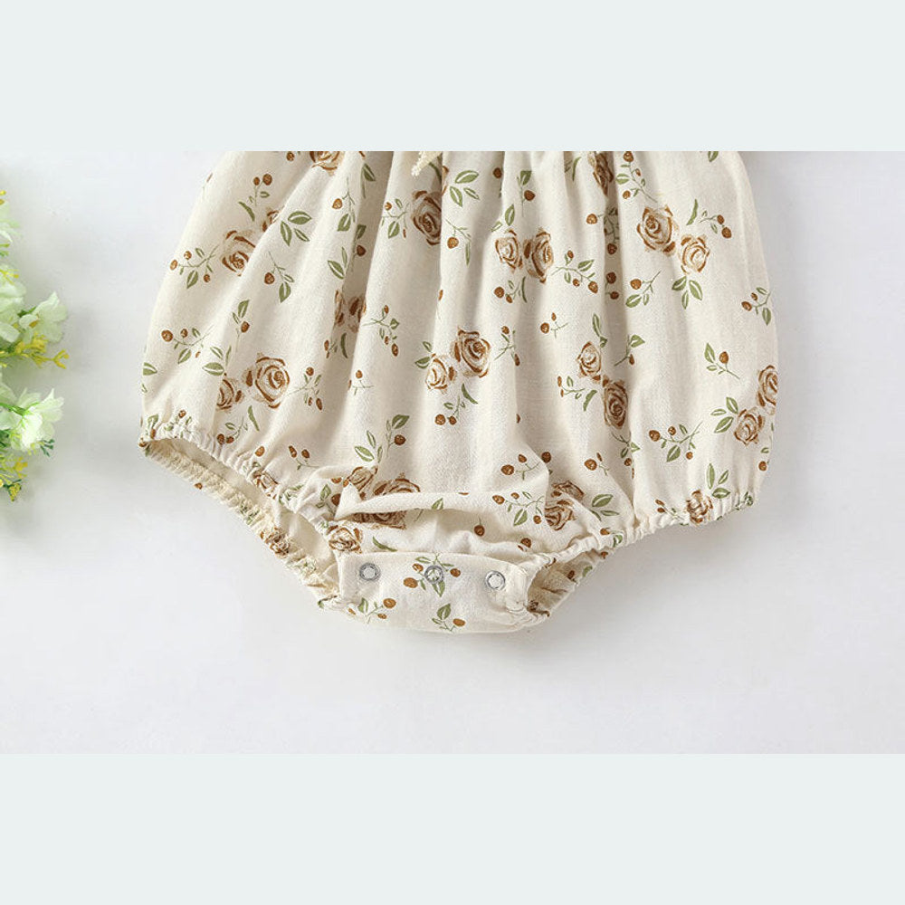 MyKids-USA® Baby Girl Floral Print Pattern Puff Sleeved Design bodysuit With Bow Decoration