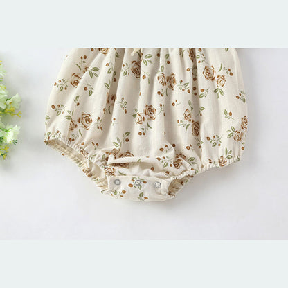 MyKids-USA® Baby Girl Floral Print Pattern Puff Sleeved Design bodysuit With Bow Decoration