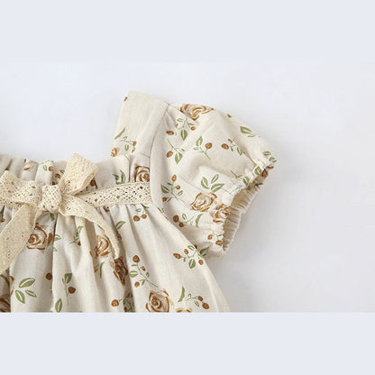 MyKids-USA® Baby Girl Floral Print Pattern Puff Sleeved Design bodysuit With Bow Decoration