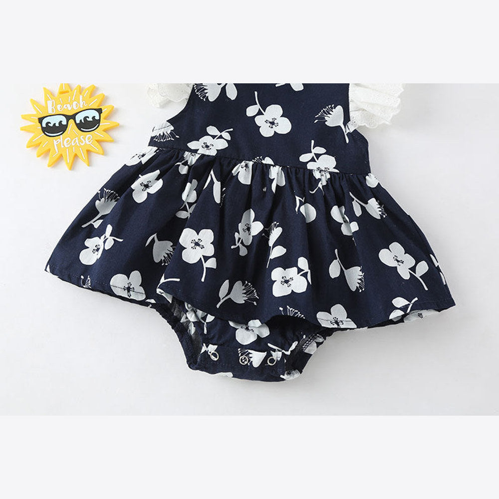 MyKids-USA® Baby Girls Floral Print Single Breasted Design O-Neck Sleeveless bodysuit Dress In