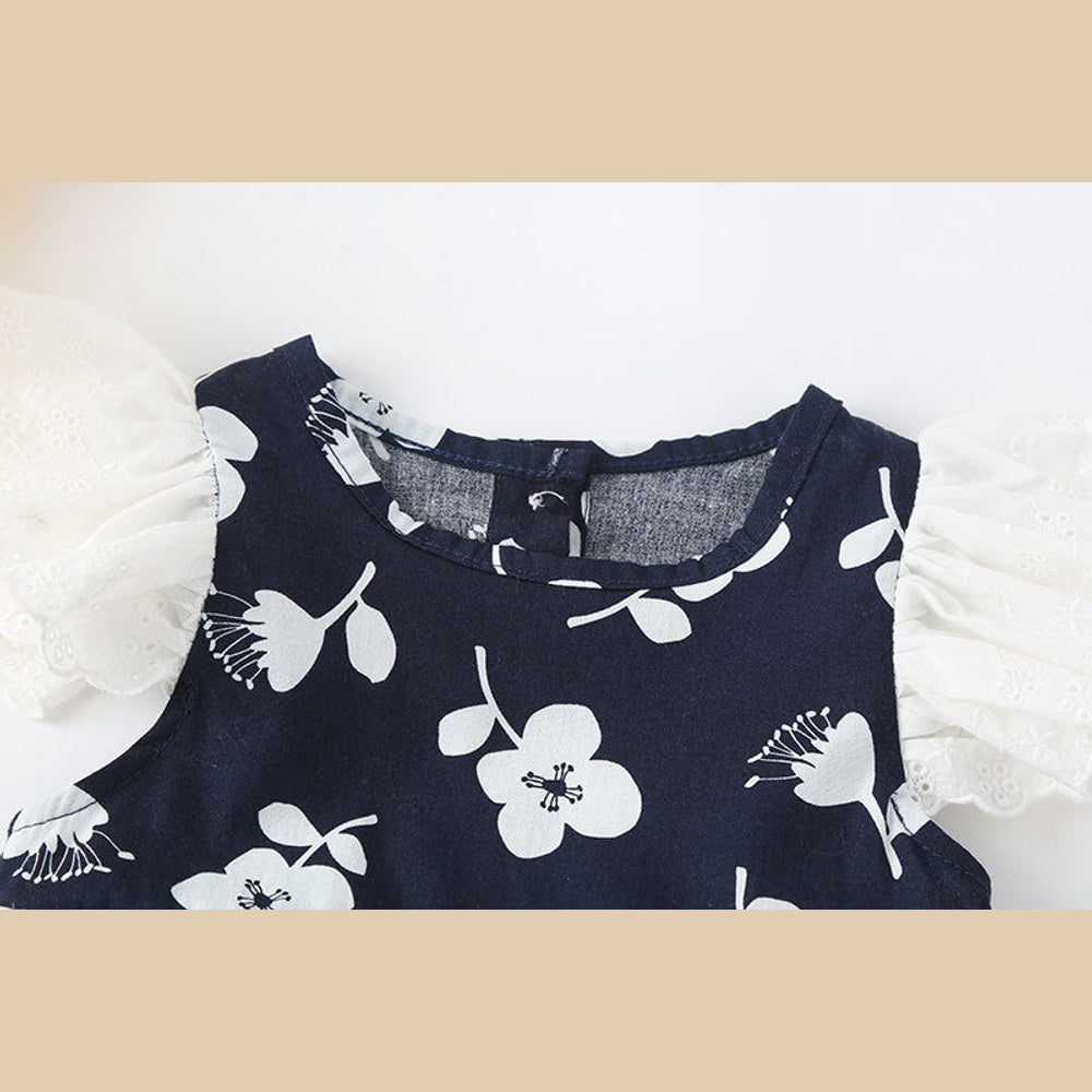 MyKids-USA® Baby Girls Floral Print Single Breasted Design O-Neck Sleeveless bodysuit Dress In