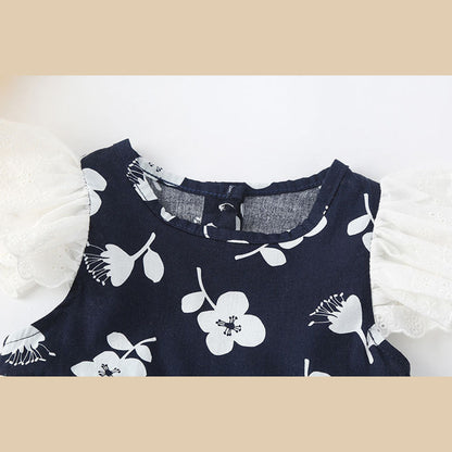 MyKids-USA® Baby Girls Floral Print Single Breasted Design O-Neck Sleeveless bodysuit Dress In