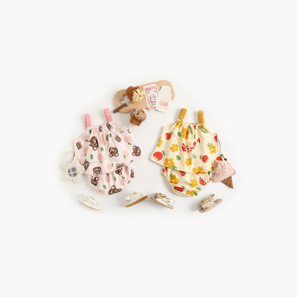 MyKids-USA® Baby Girl Floral Print Pattern Sleeveless Tops Combo Shorts Sets