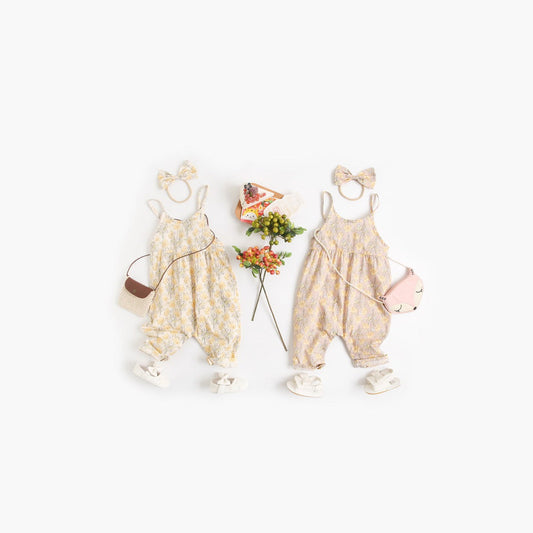 MyKids-USA® Baby Girl Floral Print Pattern Backless Design Sleeveless Rompers With Handband