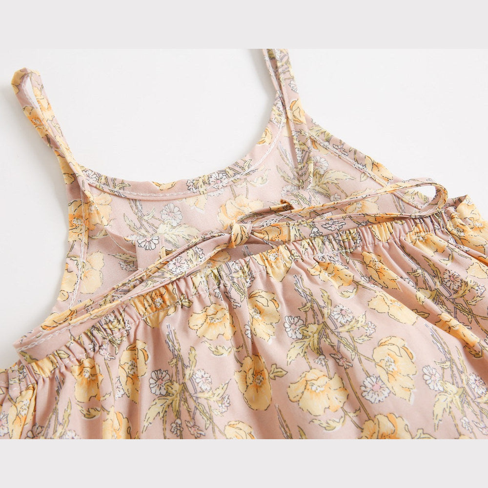 MyKids-USA® Baby Girl Floral Print Pattern Backless Design Sleeveless Rompers With Handband