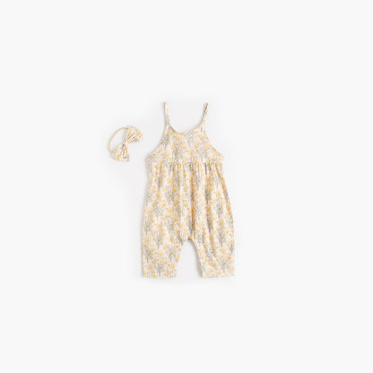MyKids-USA® Baby Girl Floral Print Pattern Backless Design Sleeveless Rompers With Handband