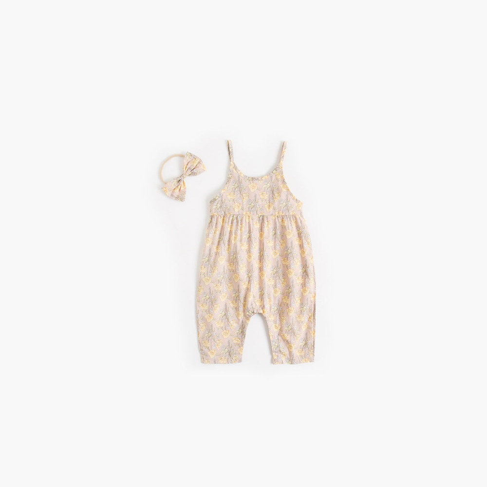 MyKids-USA® Baby Girl Floral Print Pattern Backless Design Sleeveless Rompers With Handband