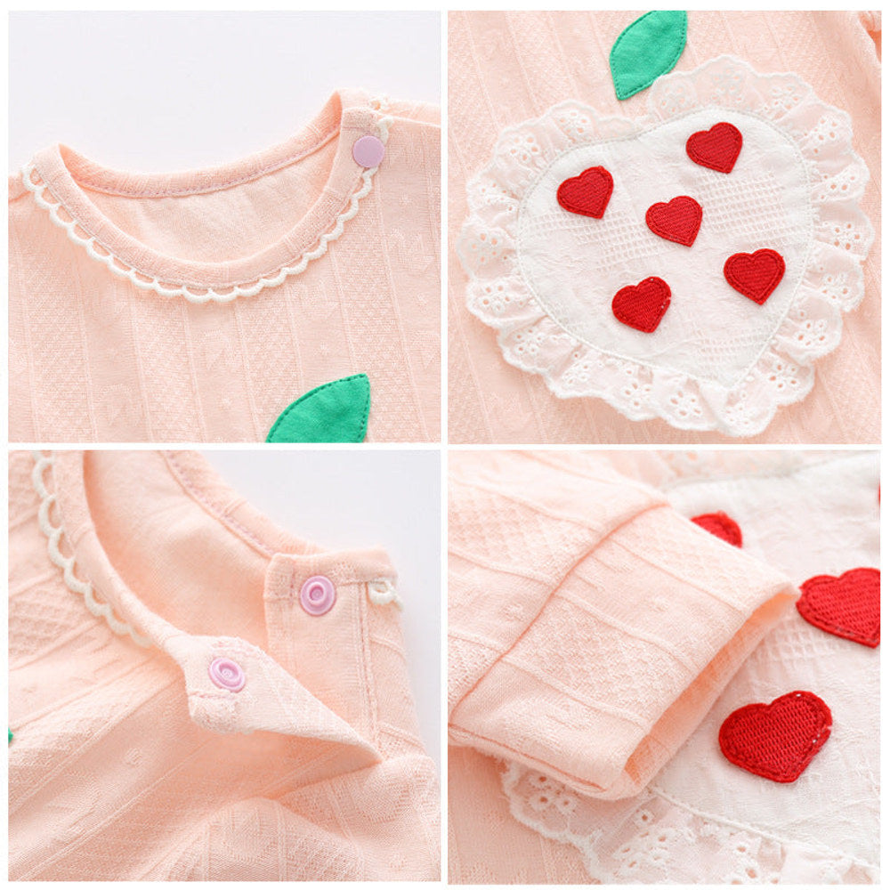 MyKids-USA® Baby Girl Solid Color Lace Heart Patchwork Design Long-Sleeved Rompers