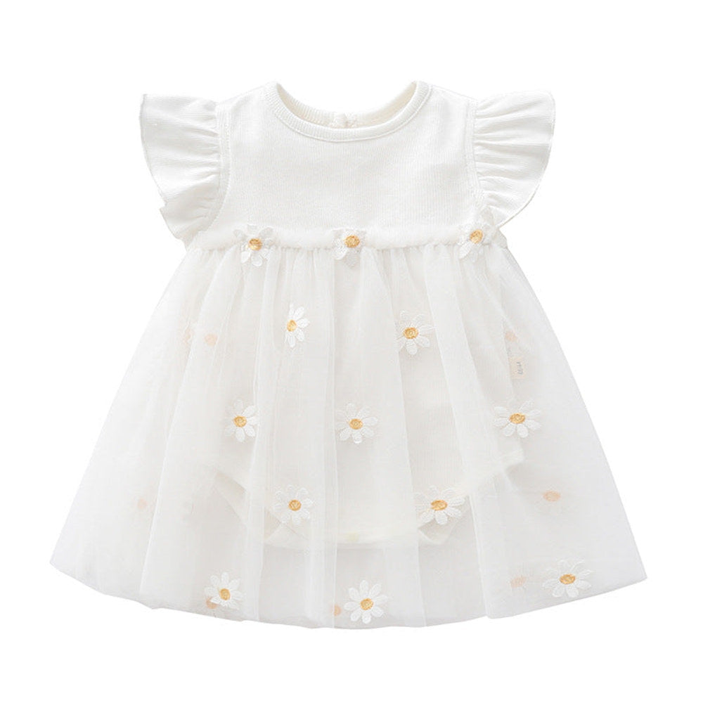MyKids-USA® Baby Girls Floral Lace Patchwork Design Ruffle Sleeveless Dress bodysuit In