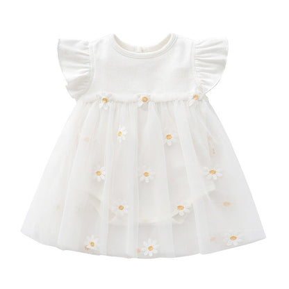 MyKids-USA® Baby Girls Floral Lace Patchwork Design Ruffle Sleeveless Dress bodysuit In