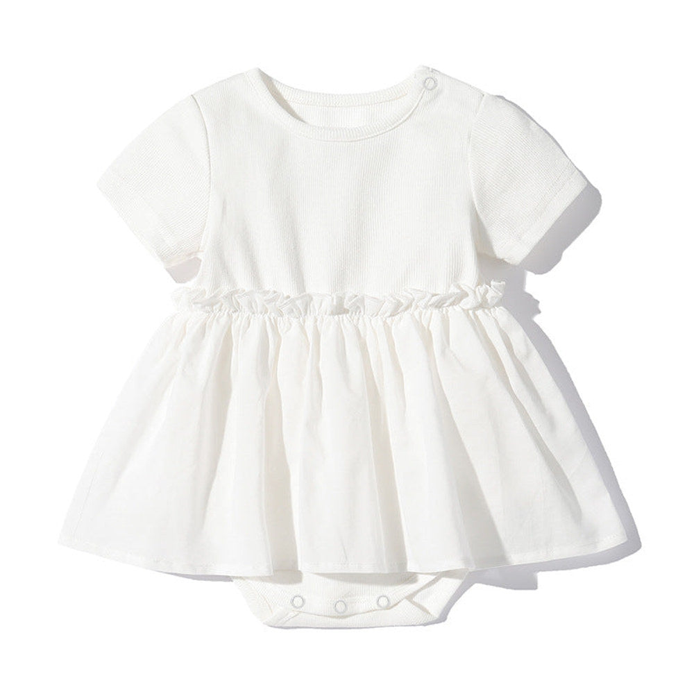 MyKids-USA® Baby Girls Solid Color Wooden Ear Design Short-Sleeved Dress bodysuit In