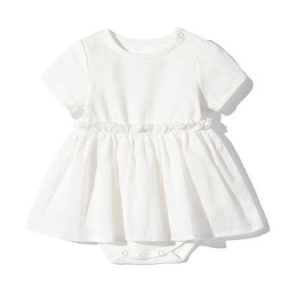 MyKids-USA® Baby Girls Solid Color Wooden Ear Design Short-Sleeved Dress bodysuit In