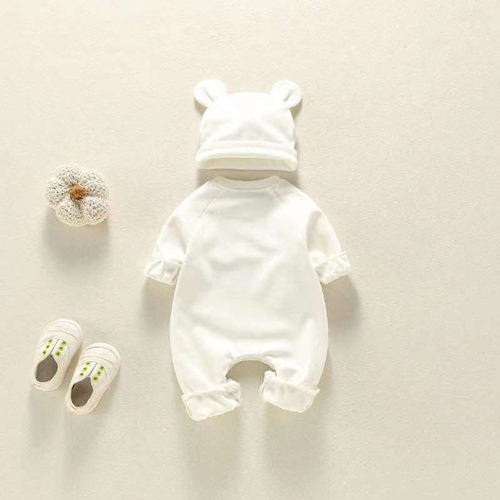 MyKids-USA® Baby Girl Bear Print Pattern Solid Color Long-Sleeved Rompers With Hat In Spring & Autumn