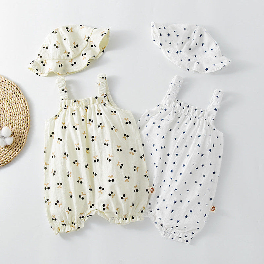 MyKids-USA® Baby Printed Pattern Sleeveless Rompers With Hat In Summer