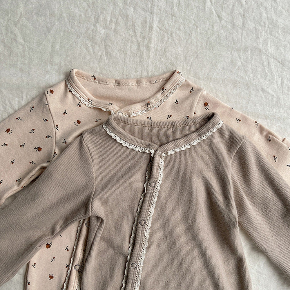 MyKids-USA® Baby Flower Pattern & Solid Color Lace Design Button Front Jumpsuit