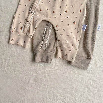 MyKids-USA® Baby Flower Pattern & Solid Color Lace Design Button Front Jumpsuit