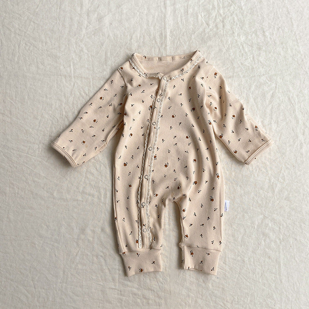 MyKids-USA® Baby Flower Pattern & Solid Color Lace Design Button Front Jumpsuit