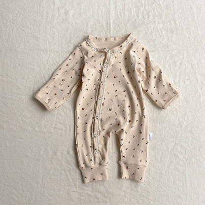 MyKids-USA® Baby Flower Pattern & Solid Color Lace Design Button Front Jumpsuit