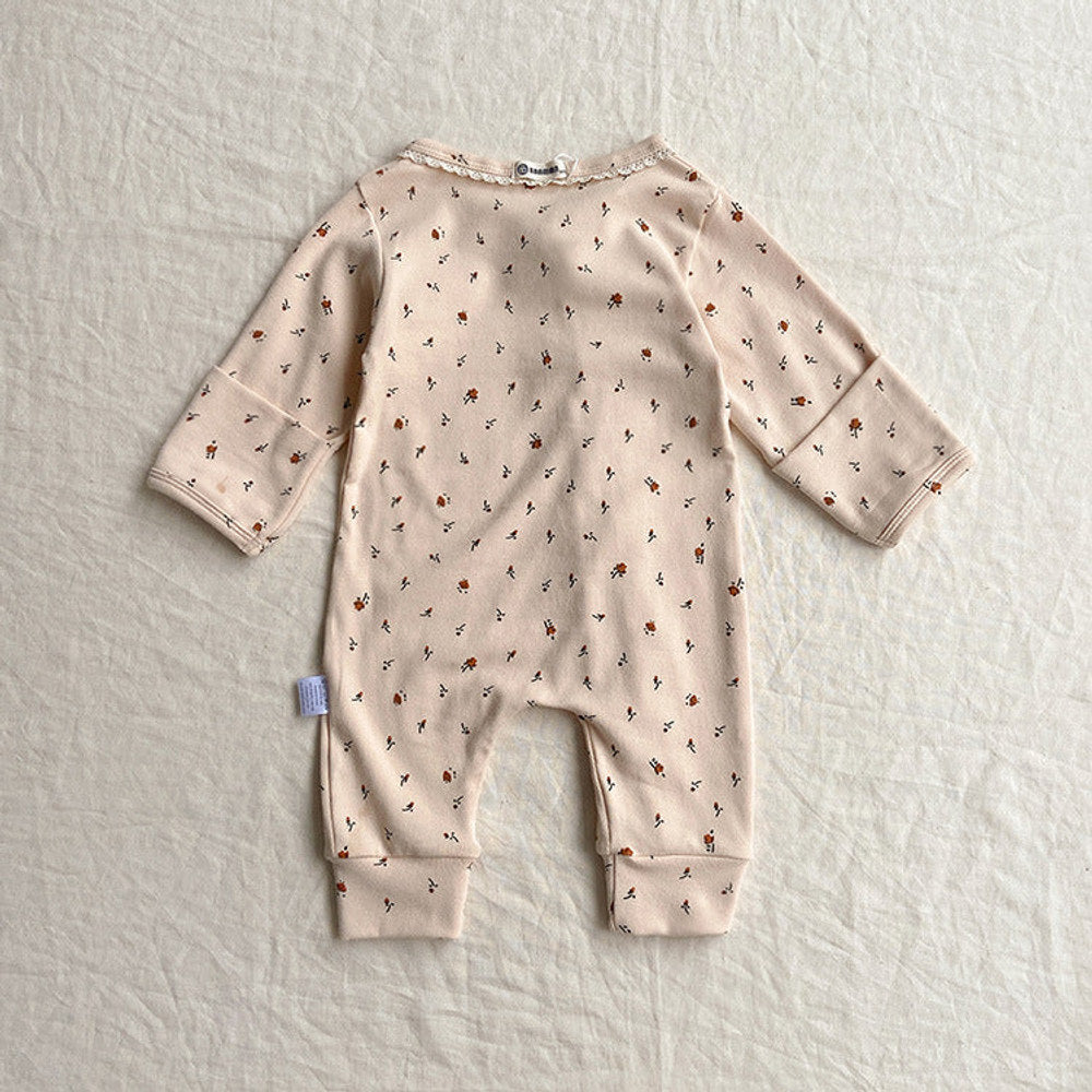 MyKids-USA® Baby Flower Pattern & Solid Color Lace Design Button Front Jumpsuit