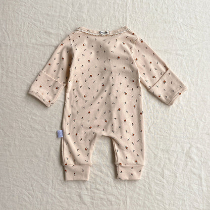 MyKids-USA® Baby Flower Pattern & Solid Color Lace Design Button Front Jumpsuit